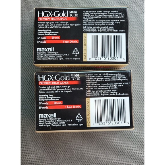 Lot of 2 New Sealed Maxwell VHS-C TC-30 HGX-Gold Premium High Grade Video Tapes - Picture 2 of 4